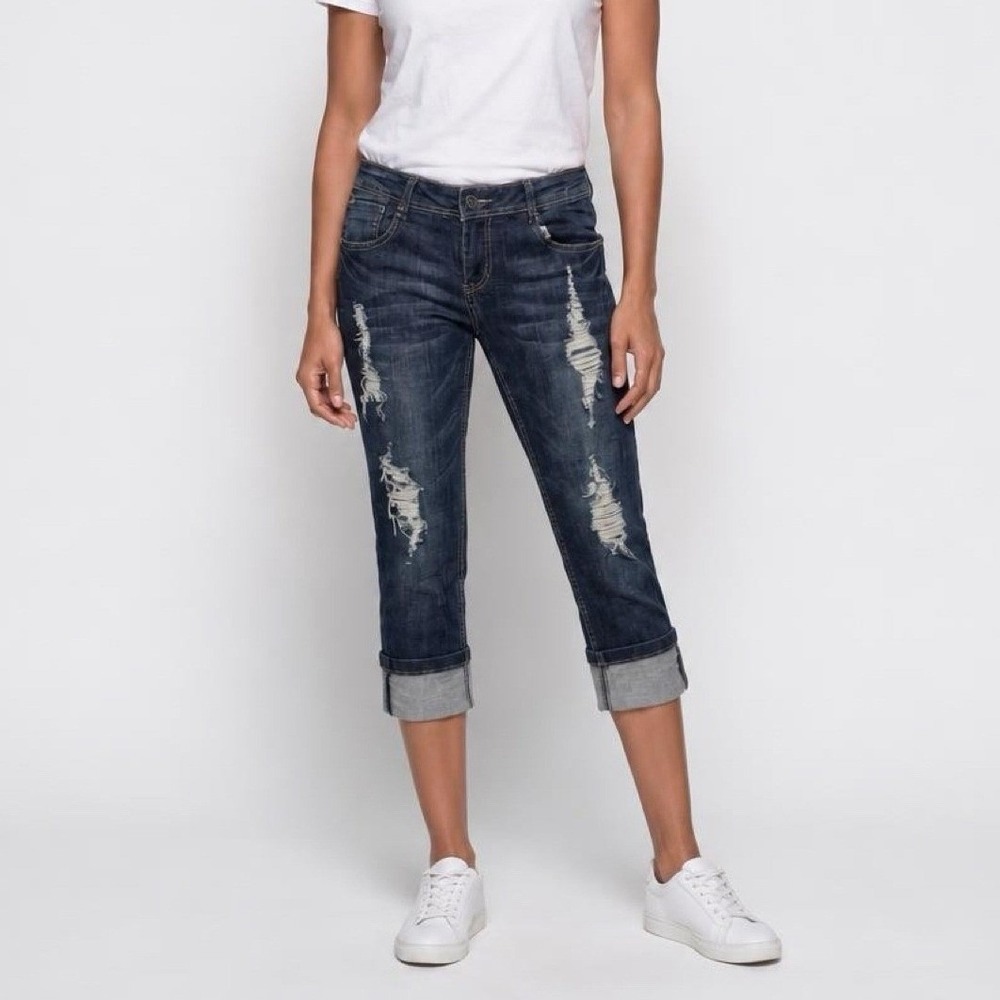 Cest Toi Jeans Distressed Cropped Jr/Women 11 Blue Low Rise Denim C1876